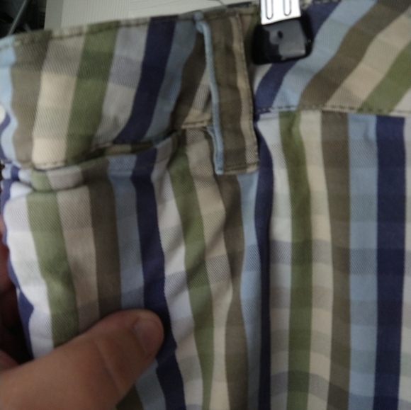 $ Olde school men blue green white stripe shorts.Zip flat front. Size 42 - Picture 8 of 14